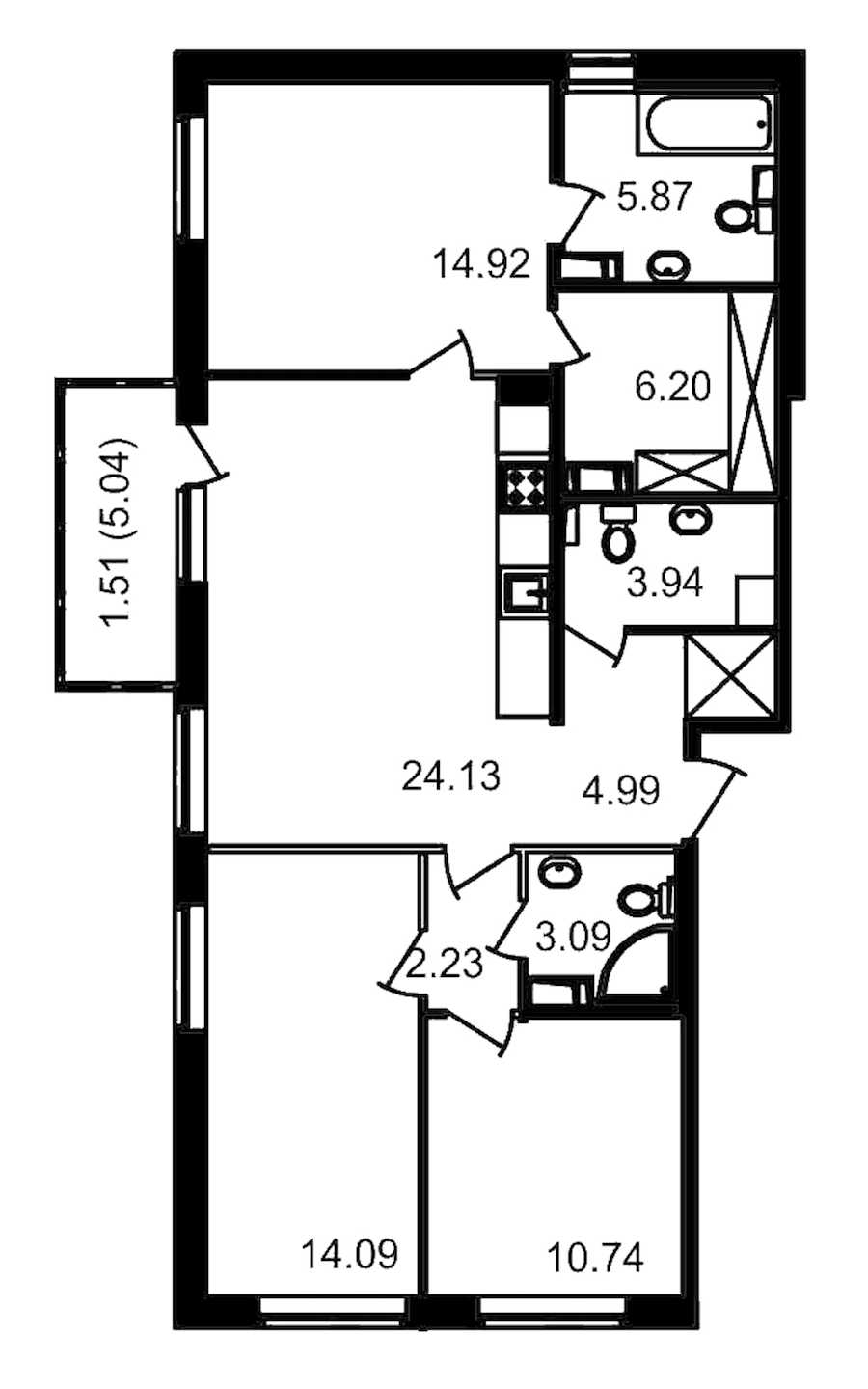 Трехкомнатная квартира в : площадь 95.24 м2 , этаж: 5 – купить в Санкт-Петербурге